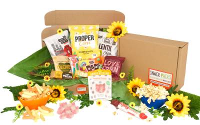 open corporate snack box with snacks
