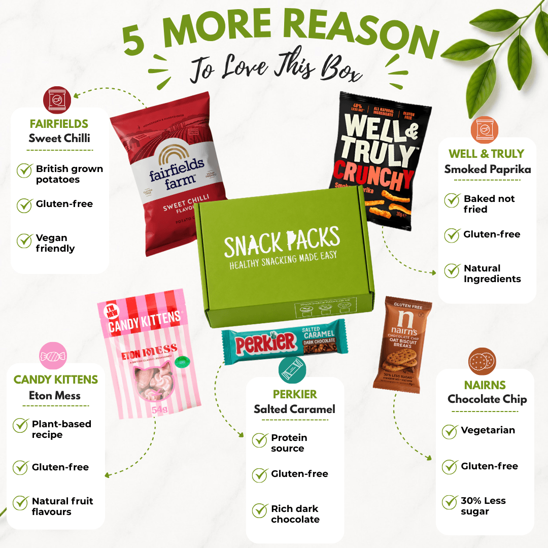 Five more premium gluten-free snacks included in the Snack Packs Gluten-Free Snack Subscription Box.