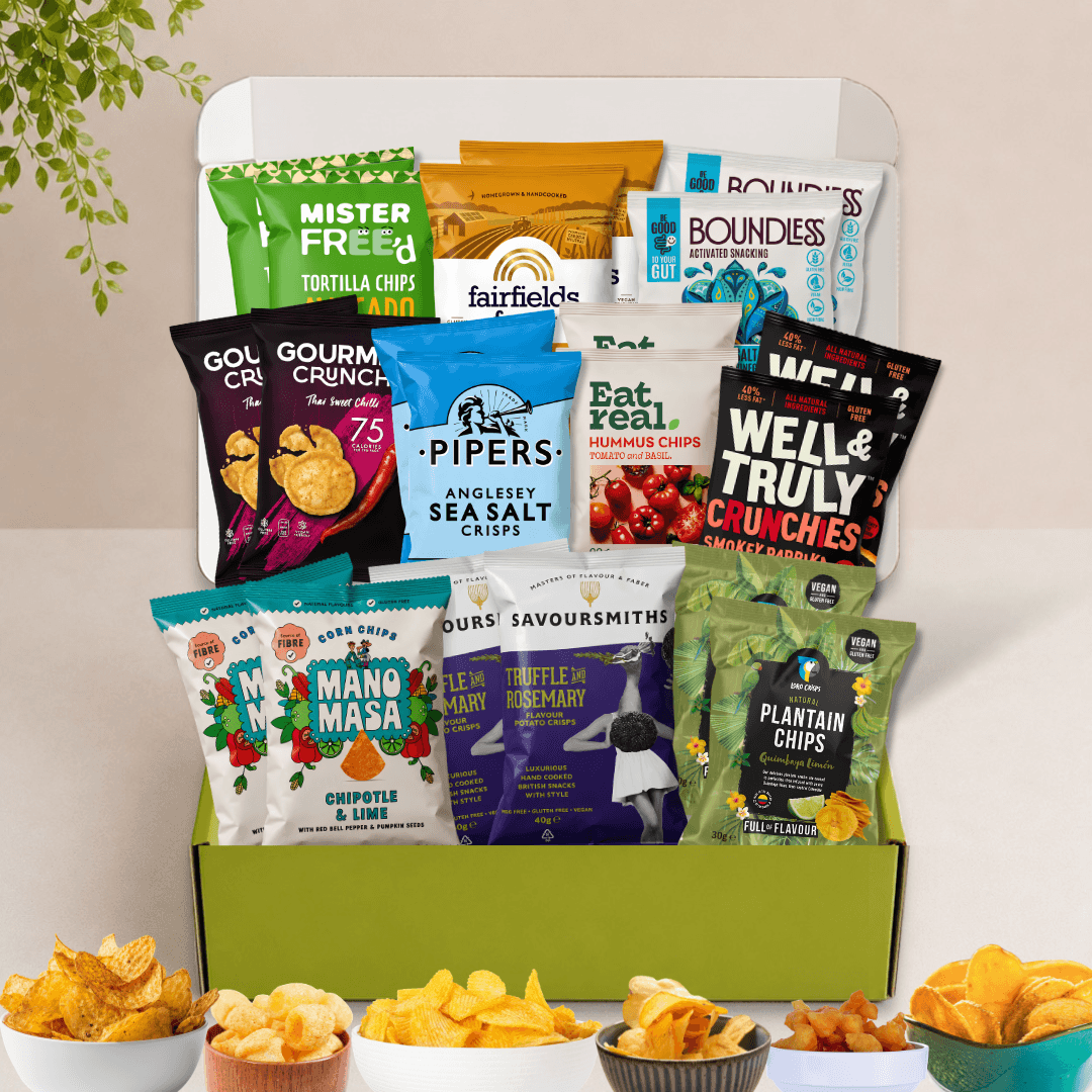 Snack Packs Crisp-tastic 20 Snack Box filled with vegan and gluten-free crisps and healthy savoury snacks for sharing or offices