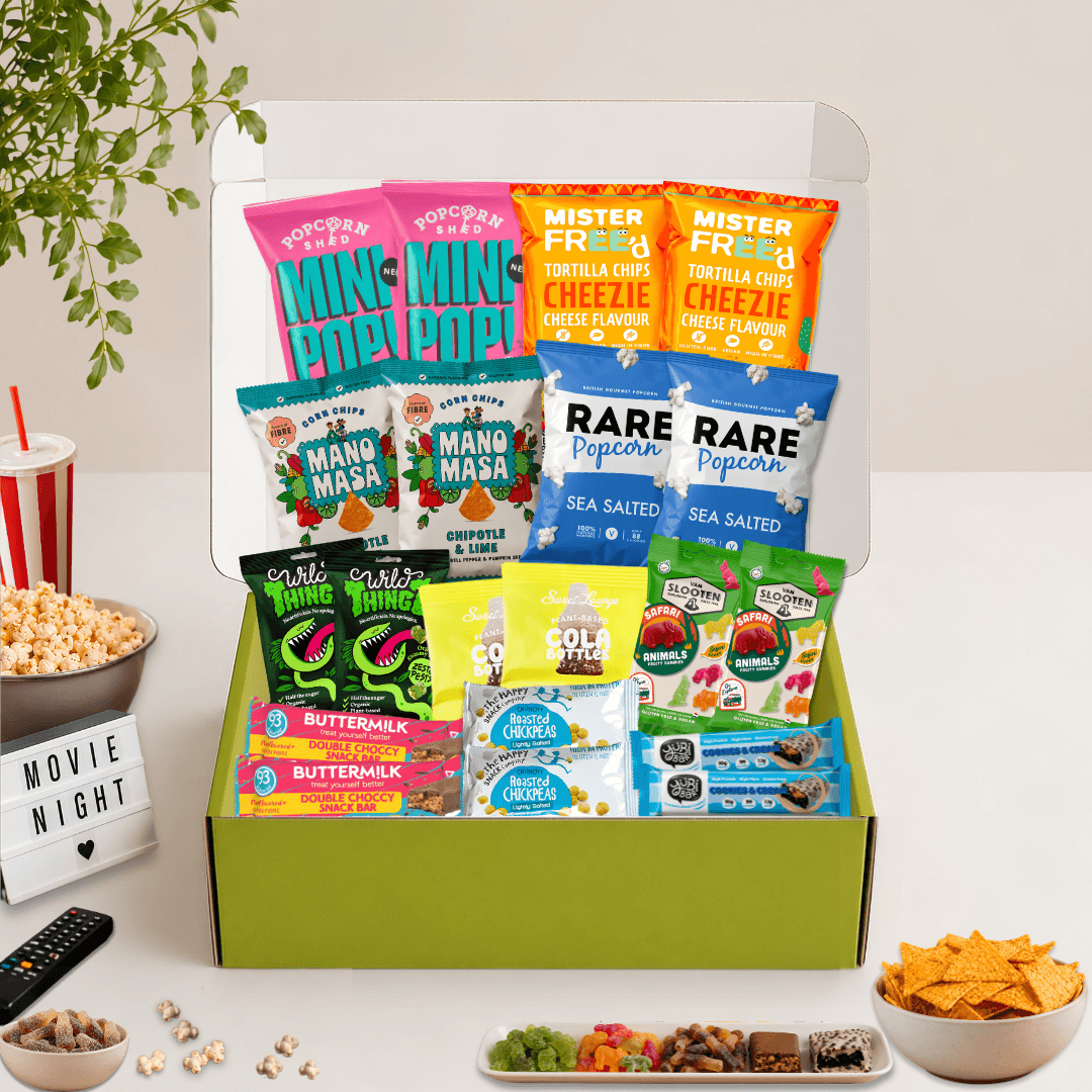 Large Movie Night Snack Box by Snack Packs with 20 vegan and gluten-free snacks for families, parties and movie marathons