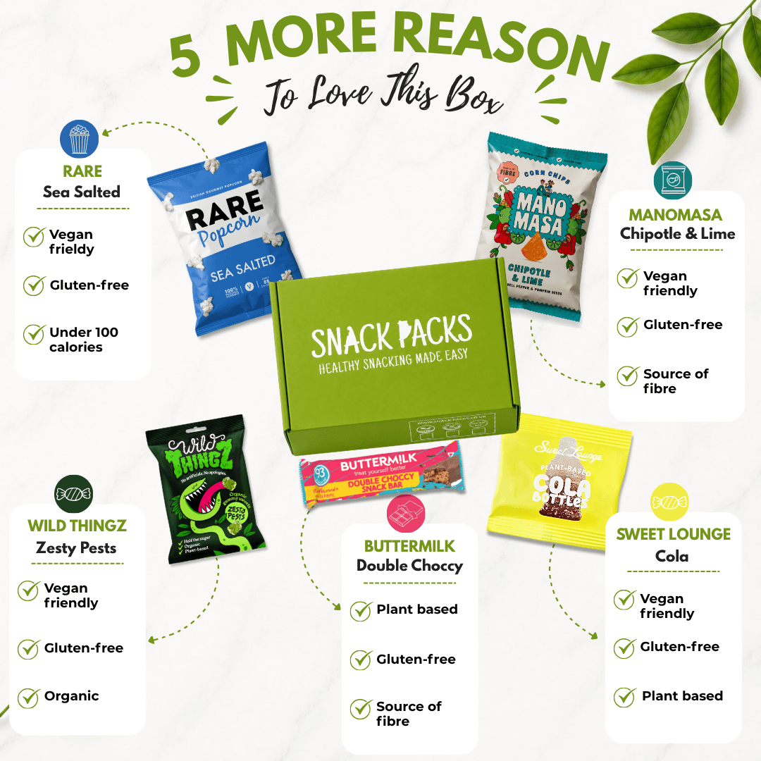 More snacks included in the Snack Packs Movie Night Snack Box with vegan, gluten-free and plant-based popcorn, crisps and sweets