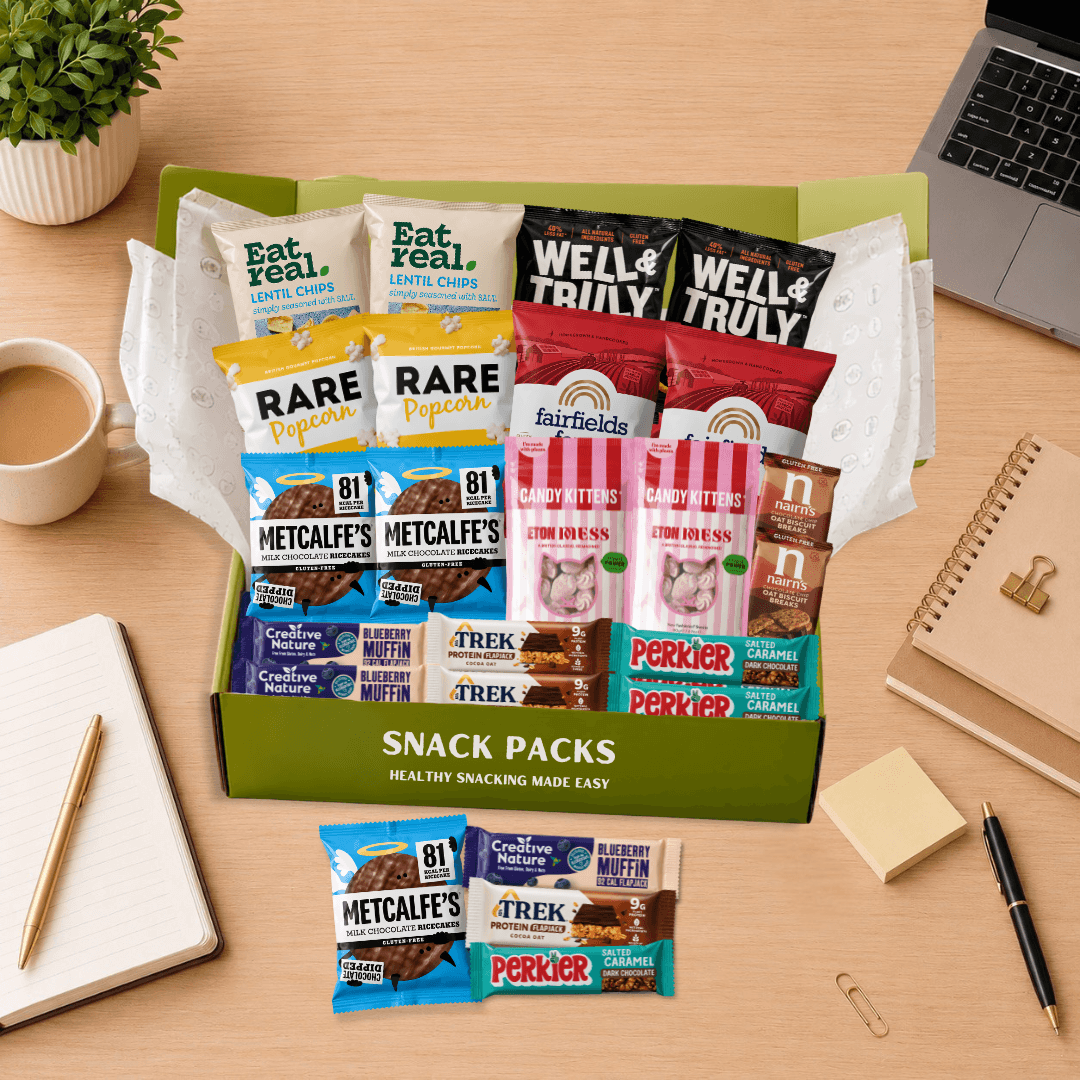 Gluten-Free Office Snack Subscription Box with 20 premium gluten-free snacks for workplaces and employee wellbeing.